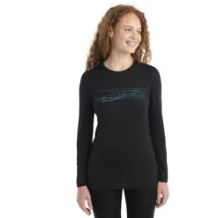 Icebreaker 200 Oasis Crewe Ski Stripes Shirt Met Lange Mouwen Dames - Zwart
