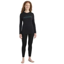 Icebreaker 200 Oasis Crewe Ski Stripes Shirt Met Lange Mouwen Dames - Zwart -Winkel Voor Buitensportartikelen icebreaker womens 200 oasis crewe ski stripes long sleeve shirt black model 3 1499392