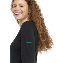 Icebreaker 200 Oasis Crewe Ski Stripes Shirt Met Lange Mouwen Dames - Zwart -Winkel Voor Buitensportartikelen icebreaker womens 200 oasis crewe ski stripes long sleeve shirt black model 4 1499393