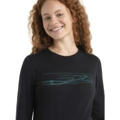 Icebreaker 200 Oasis Crewe Ski Stripes Shirt Met Lange Mouwen Dames - Zwart -Winkel Voor Buitensportartikelen icebreaker womens 200 oasis crewe ski stripes long sleeve shirt black model 5 1499394
