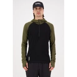 Mons Royale Temple Tech Hood Shirt Met Lange Mouwen - Dark Olive / Zwart -Winkel Voor Buitensportartikelen mons royale temple tech hood longsleeve dark olive black 1 1525868