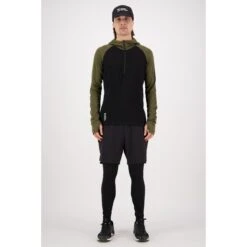 Mons Royale Temple Tech Hood Shirt Met Lange Mouwen - Dark Olive / Zwart -Winkel Voor Buitensportartikelen mons royale temple tech hood longsleeve dark olive black 3 1525870