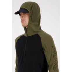 Mons Royale Temple Tech Hood Shirt Met Lange Mouwen - Dark Olive / Zwart -Winkel Voor Buitensportartikelen mons royale temple tech hood longsleeve dark olive black 5 1525872