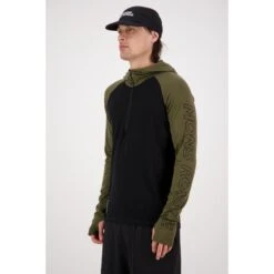 Mons Royale Temple Tech Hood Shirt Met Lange Mouwen - Dark Olive / Zwart -Winkel Voor Buitensportartikelen mons royale temple tech hood longsleeve dark olive black 6 1525873